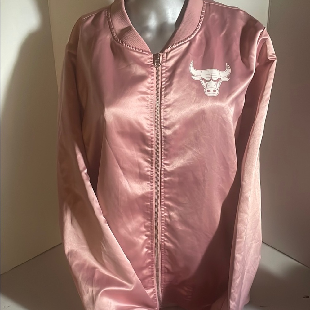 Pink Bomber Jacket with Luxurious Sheen and Ribbed Details